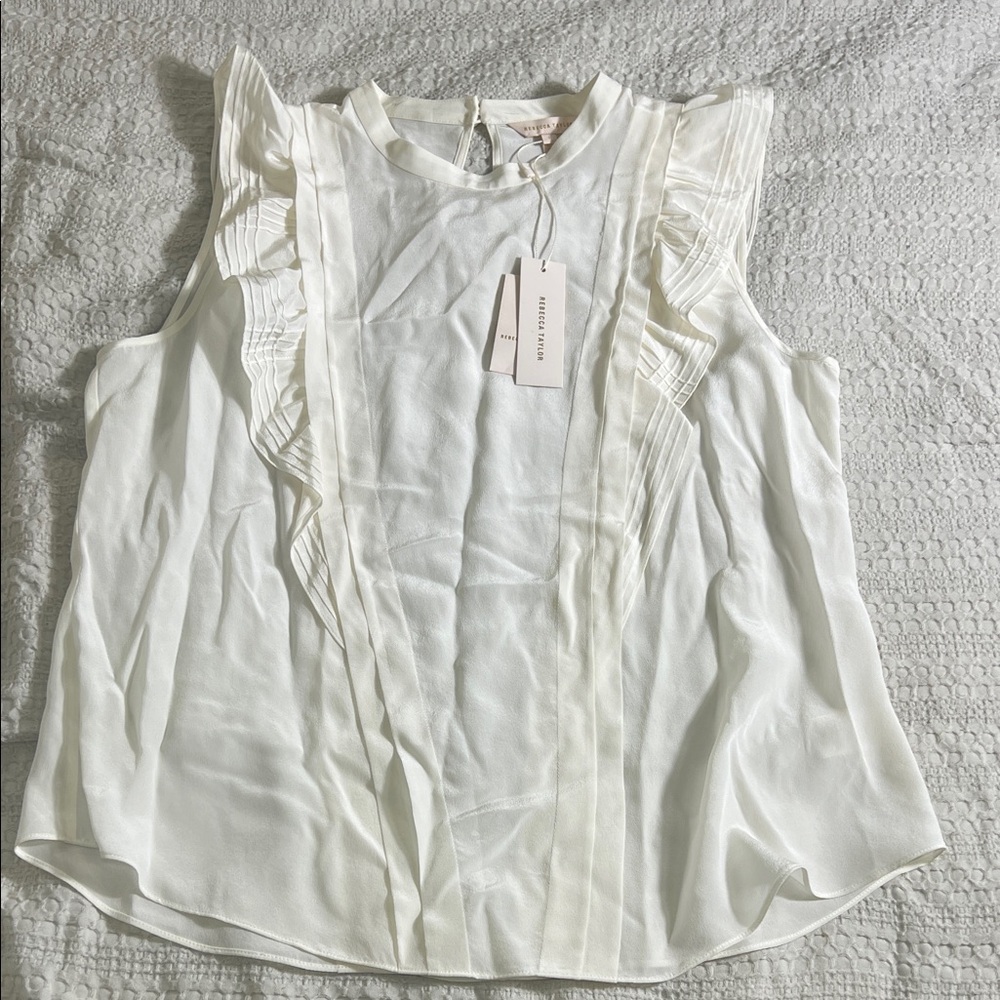 Rebecca Taylor 100% silk Ivory Ruffle Blouse size L